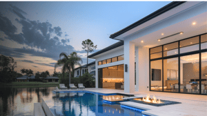 Luxury home with palm trees and pool